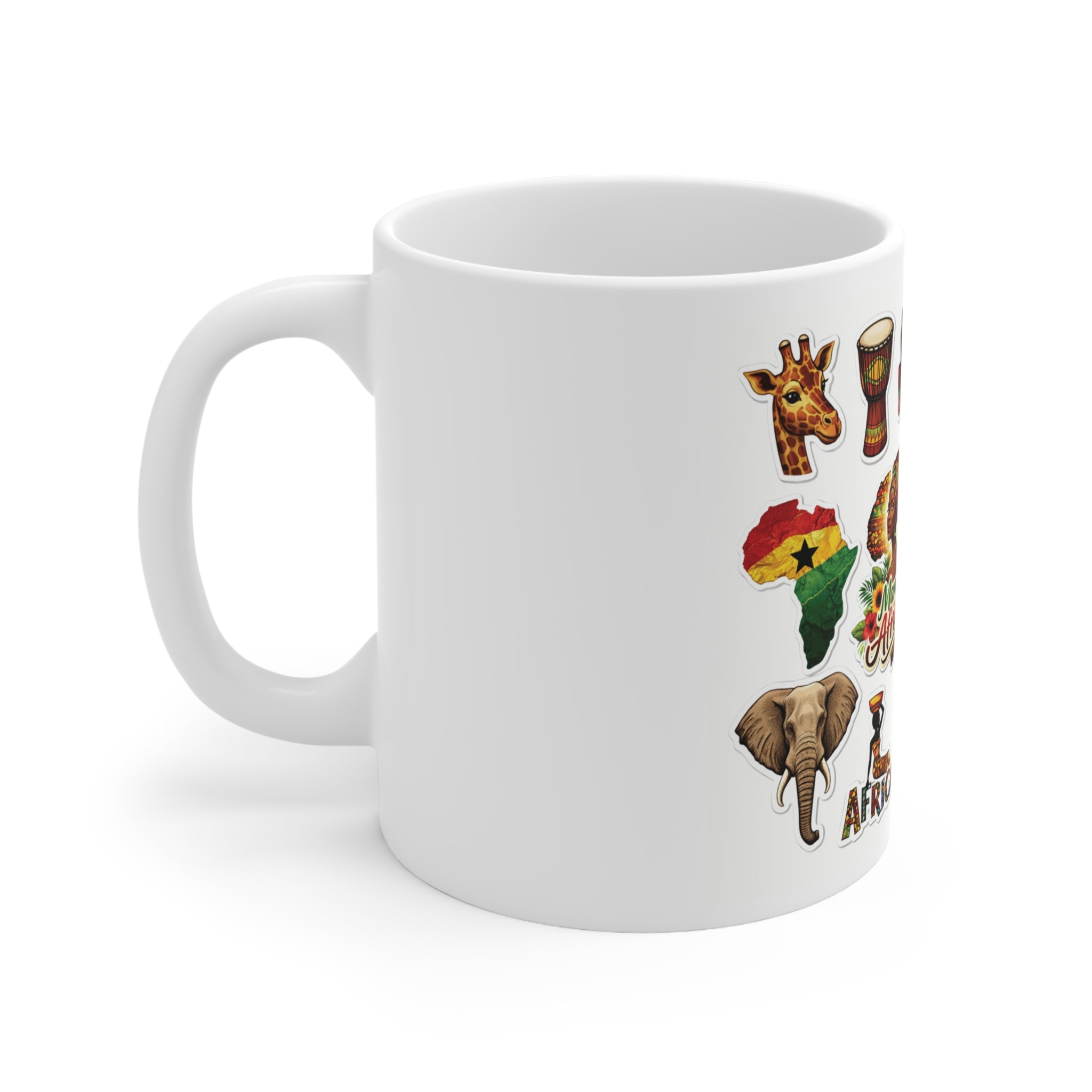 Mama Africa Ceramic Coffee Mug — African Wildlife & Tribal Mask 11oz/15oz