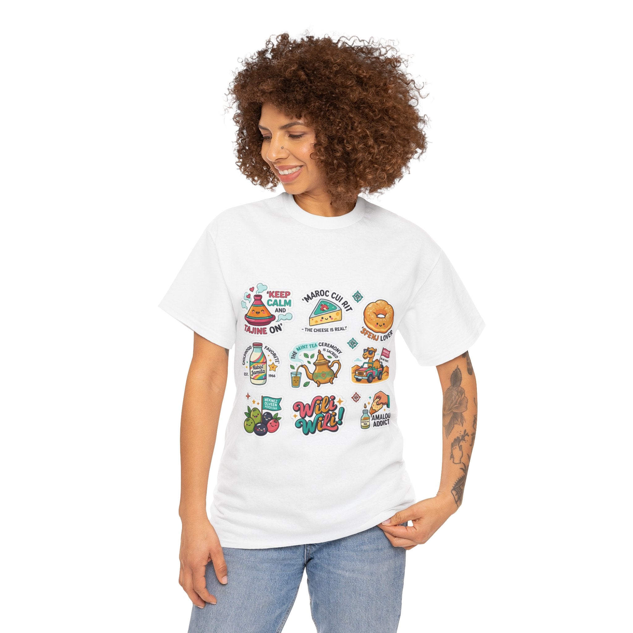 Breakfast Sticker Collage T-Shirt — Cute Retro Food Graphic Tee