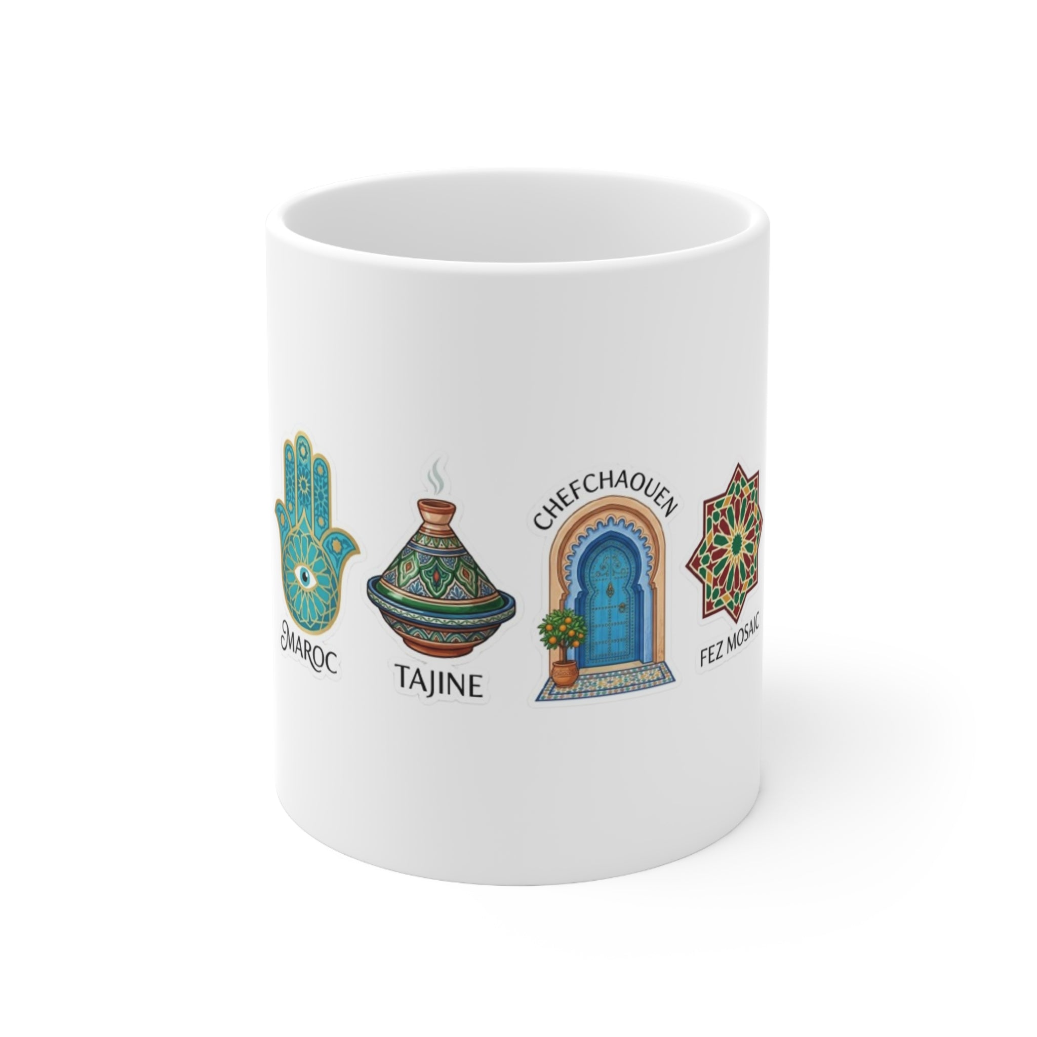 Moroccan Icons Ceramic Coffee Mug – 11oz & 15oz (Maroc, Tajine, Chefchaouen Design)