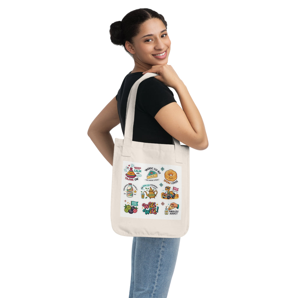 Tote Bag — Cute Food Sticker Collage Organic Canvas Tote (Keep Calm, Avocado Lover, Wild & Free) Morocco