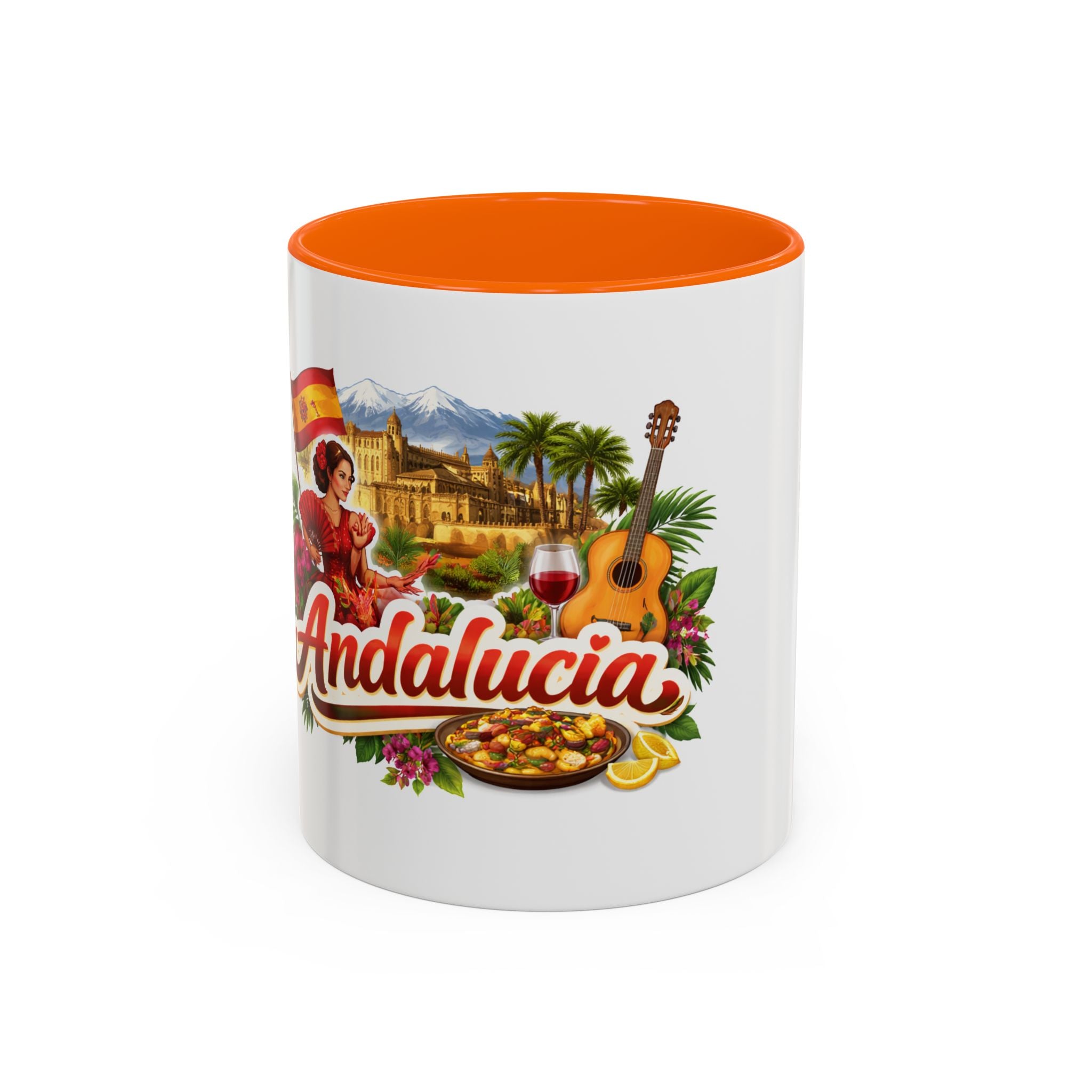 Andalucía Travel Coffee Mug — Spanish Guitar & Paella Accent Mug