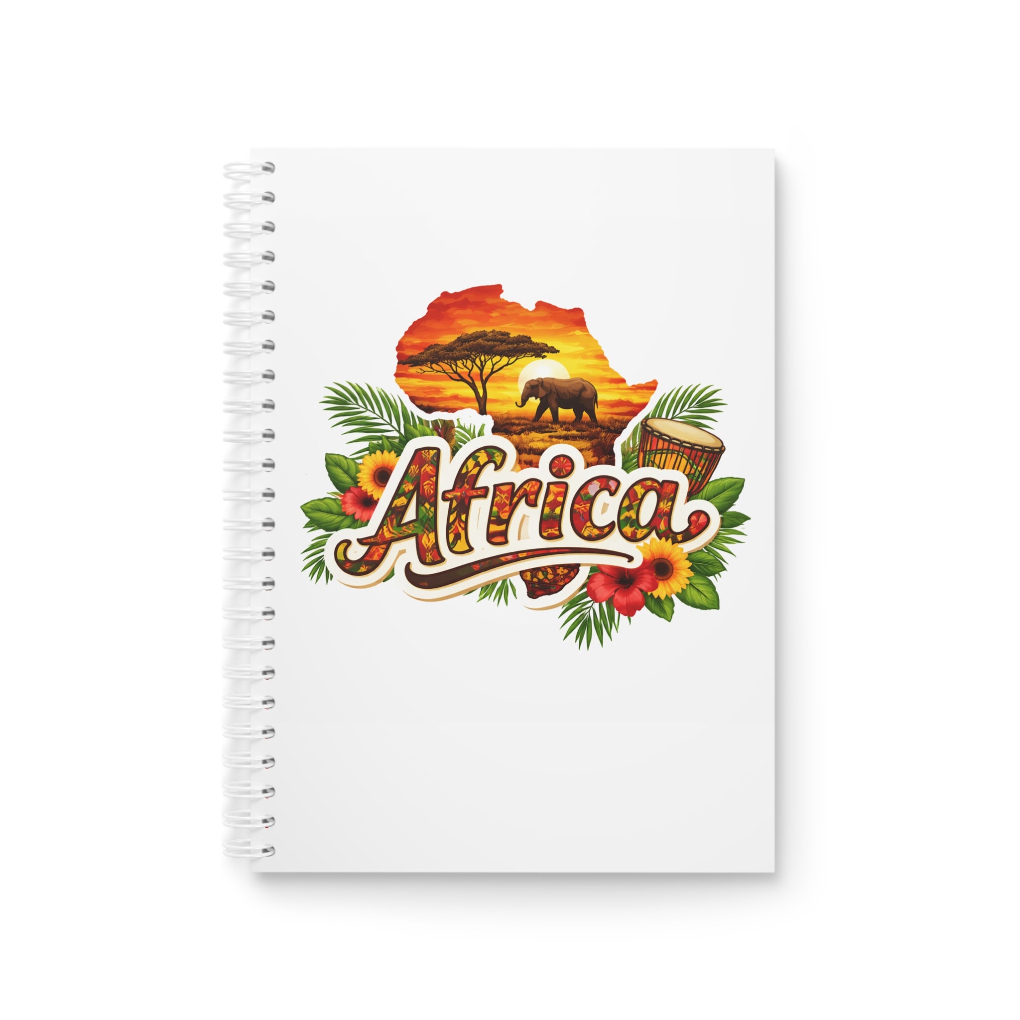 Africa Sunset Spiral Notebook — Safari Elephant & Tropical Floral Journal