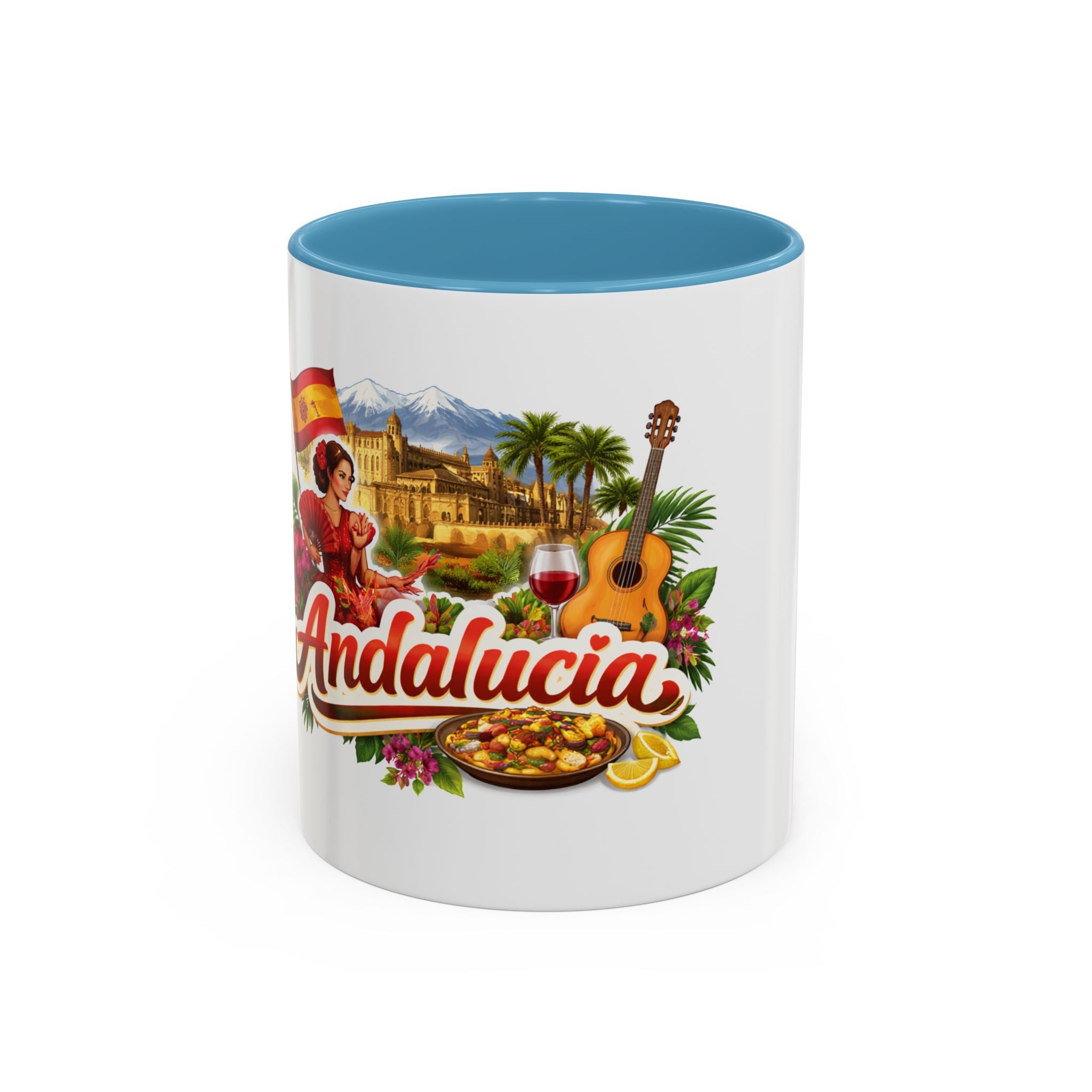 Andalucía Travel Coffee Mug — Spanish Guitar & Paella Accent Mug