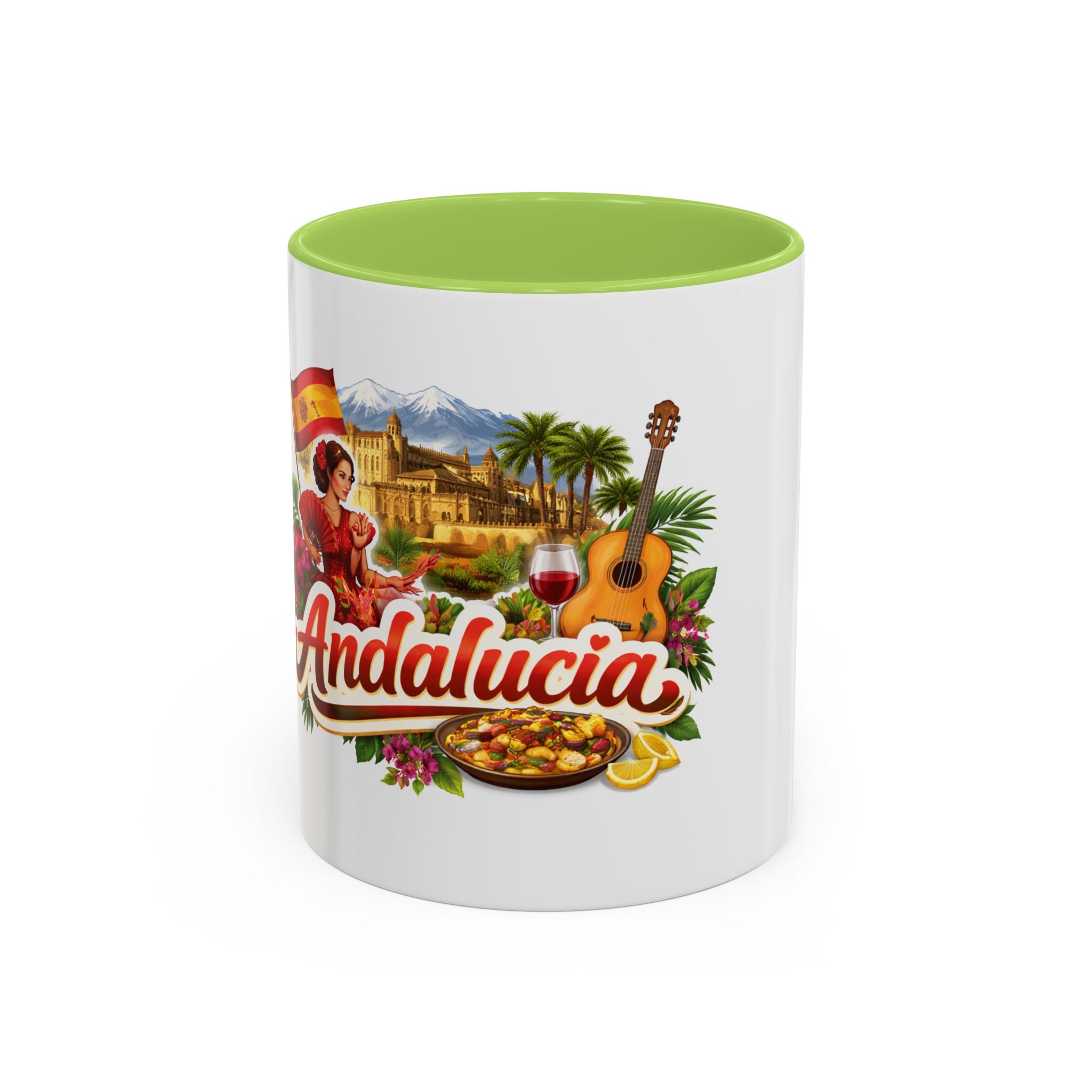 Andalucía Travel Coffee Mug — Spanish Guitar & Paella Accent Mug