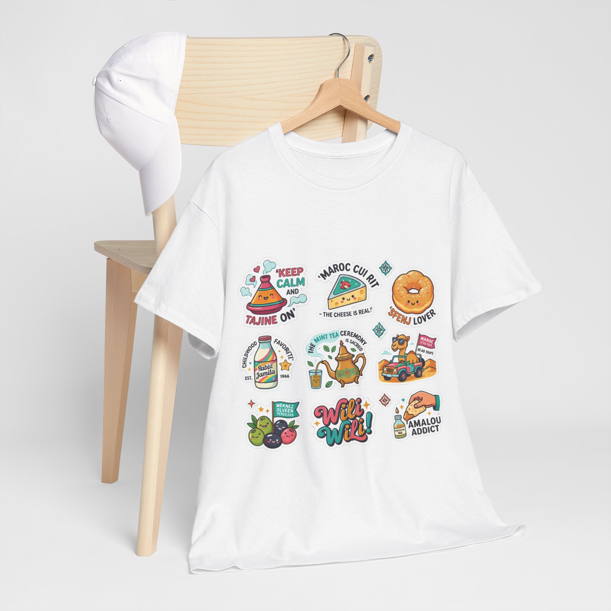 Breakfast Sticker Collage T-Shirt — Cute Retro Food Graphic Tee