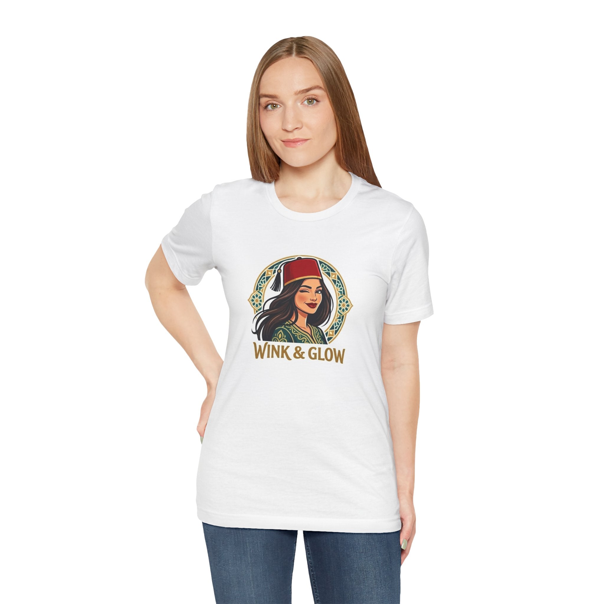 Wink & Glow Tee — Vintage Arabian Woman Graphic T-Shirt