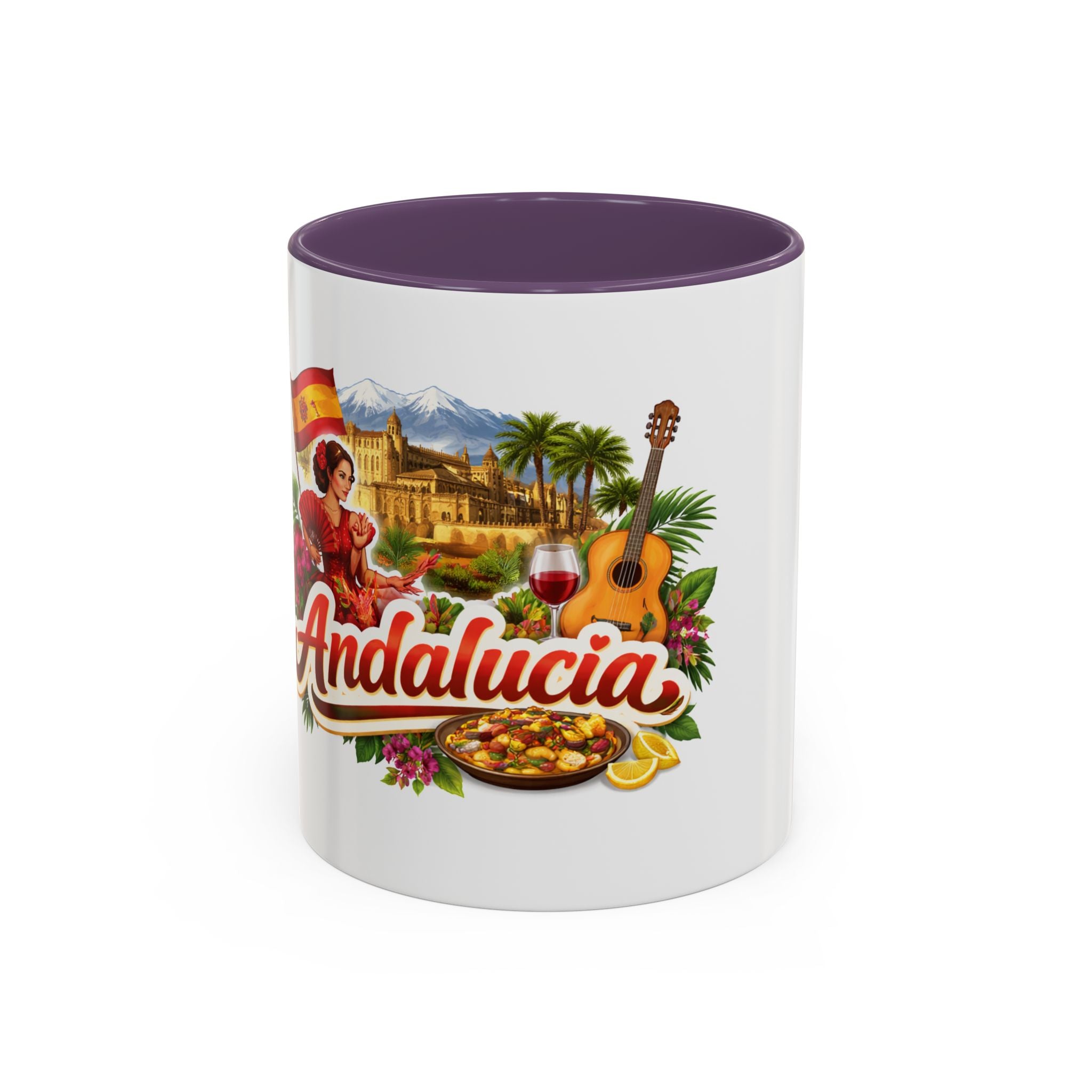 Andalucía Travel Coffee Mug — Spanish Guitar & Paella Accent Mug
