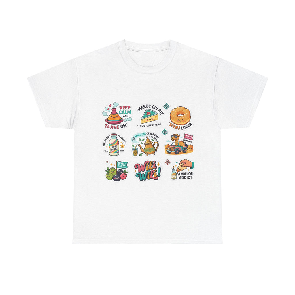 Breakfast Sticker Collage T-Shirt — Cute Retro Food Graphic Tee