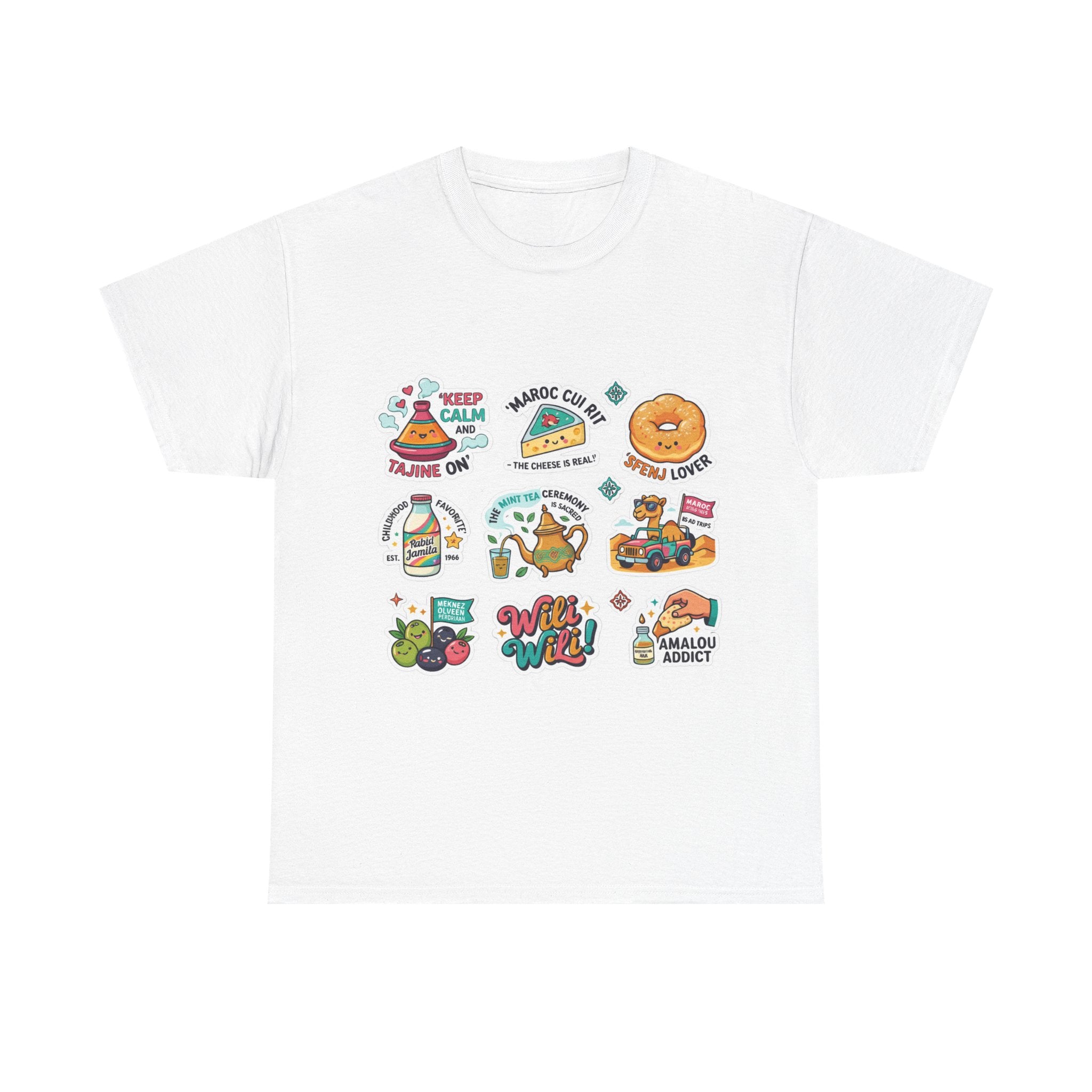 Breakfast Sticker Collage T-Shirt — Cute Retro Food Graphic Tee